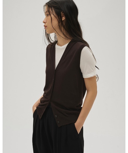 ベスト ジレ Tencelsilk Knit Vest レディースの画像