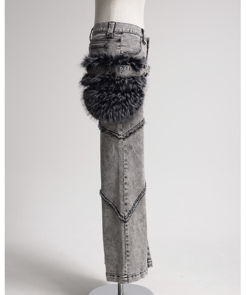 REFLEM レフレム ファーポーチベルト付きフレアデニムパンツ グレー ジーンズ デニム デニムパンツ 「REFLEM/レフレム」ファーポーチベルト