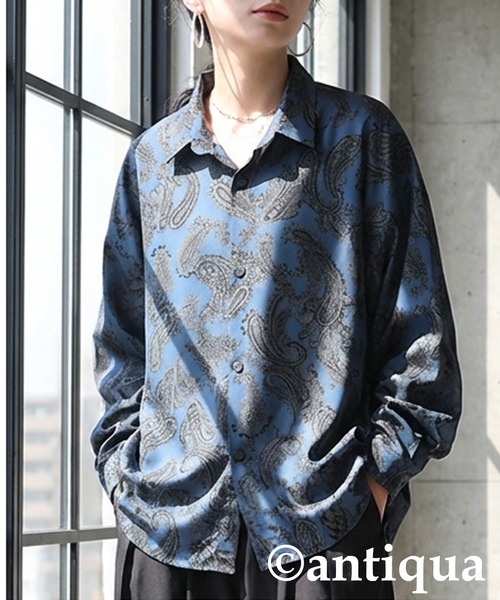 used ペイズリー柄ブラウス　ボーダー　シャツ　アンティーク　ヴィンテージ antiqua（アンティカ） ブラウス シャツ ペイズリー柄 前開きシャツ