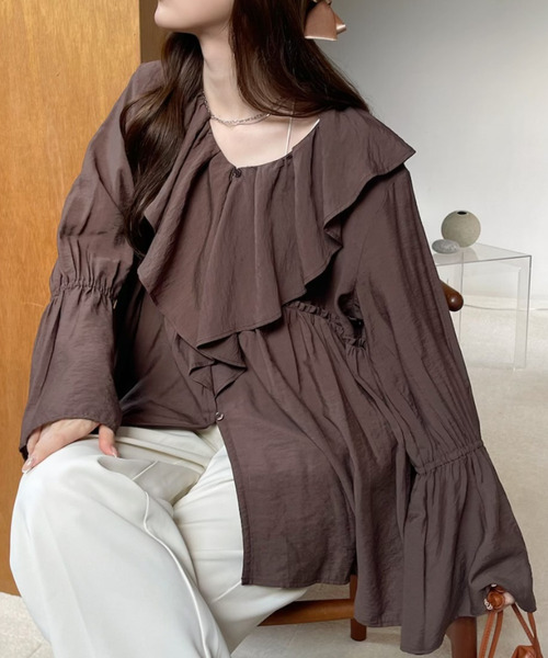 「Eclat one」 長袖ブラウス FREE チャコール レディース_画像2