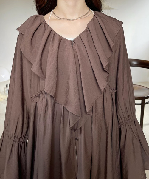 「Eclat one」 長袖ブラウス FREE チャコール レディース_画像3