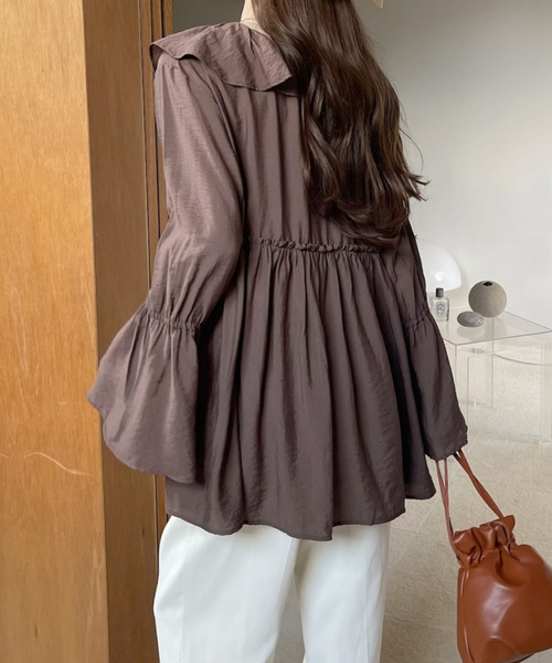 「Eclat one」 長袖ブラウス FREE チャコール レディース_画像8