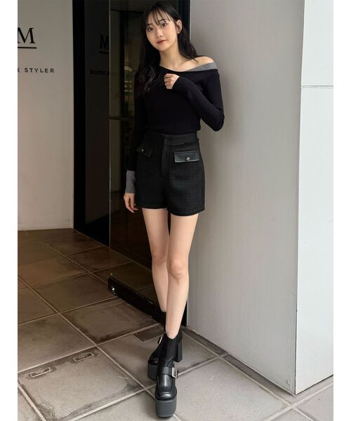 ヤマオカ　Valentino ツイードショートパンツ ブラック　46サイズ MURUA（ムルーア） パンツ ツイードショートパンツ レディース