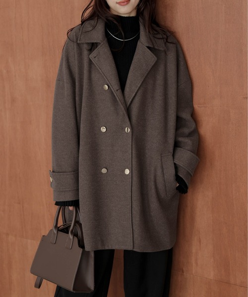 ピーコート pコート ダブルボタンウール混ピーコート レディース