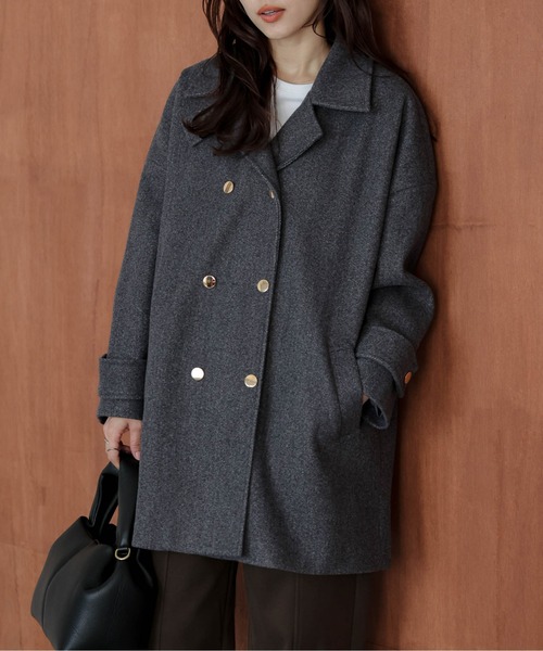 ピーコート pコート ダブルボタンウール混ピーコート レディース