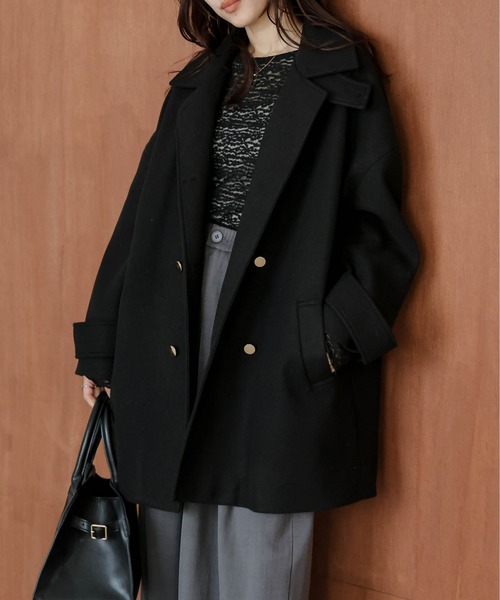 ウール混合 ダブルボタン ピーコート 45R ピーコート pコート ダブルボタンウール混ピーコート レディース