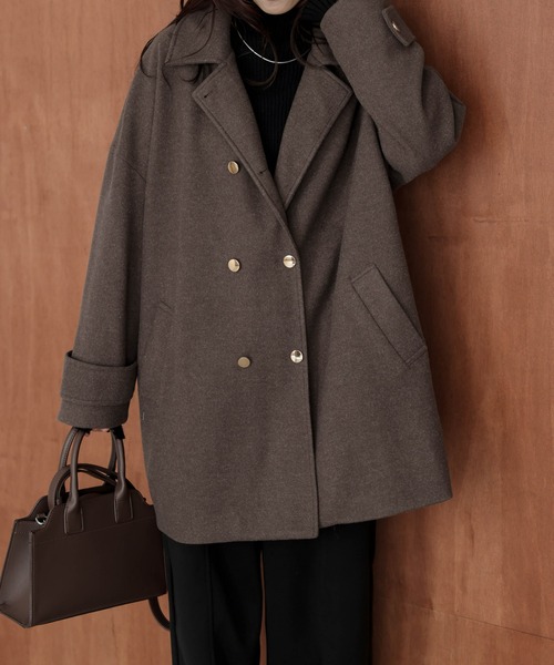 ピーコート pコート ダブルボタンウール混ピーコート レディース