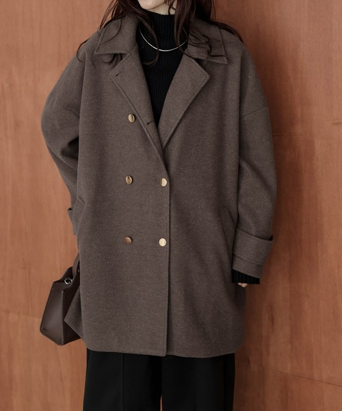 ピーコート pコート ダブルボタンウール混ピーコート レディース