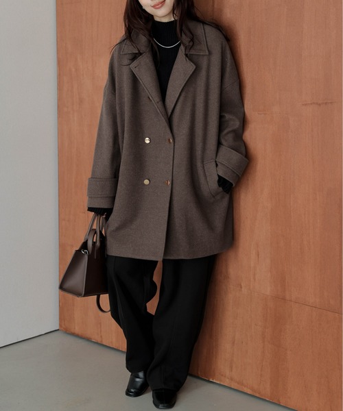 ピーコート pコート ダブルボタンウール混ピーコート レディース