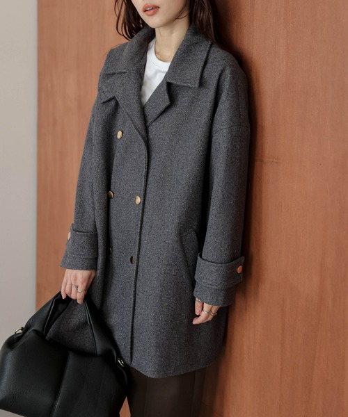 ピーコート pコート ダブルボタンウール混ピーコート レディース