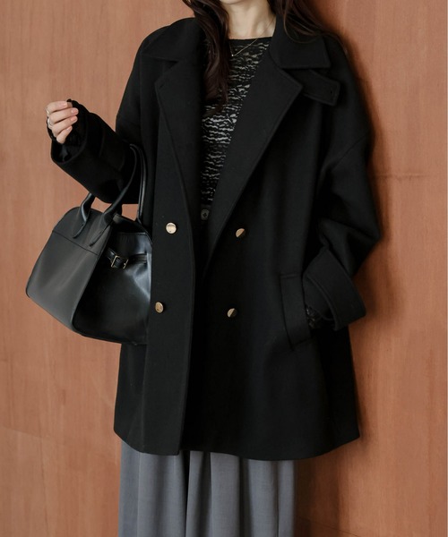 ピーコート pコート ダブルボタンウール混ピーコート レディース