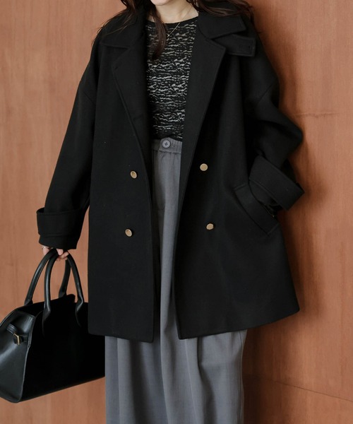 ピーコート pコート ダブルボタンウール混ピーコート レディース