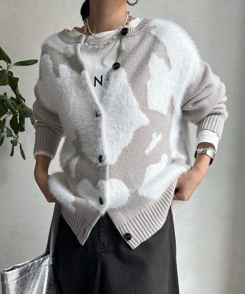 「DouDou」 ニットカーディガン FREE チャコールグレー レディース_画像2