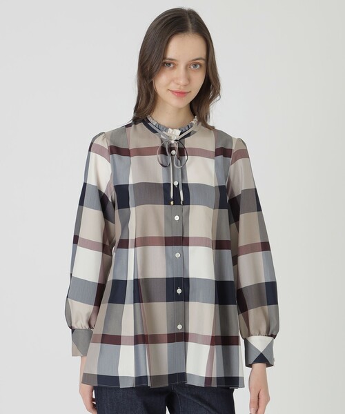 極美品 ブルーレーベル クレストブリッジ チェックエアリーツイルブラウス 38 BLUE LABEL CRESTBRIDGE（ブルーレーベルクレストブリッジ）の