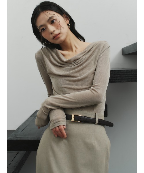 anuans（アニュアンス） tシャツ アセテートギャザードレープカット