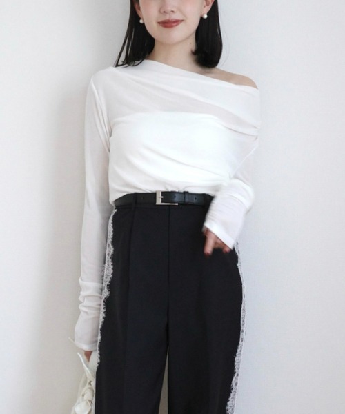 anuans（アニュアンス） tシャツ アセテートギャザードレープカット