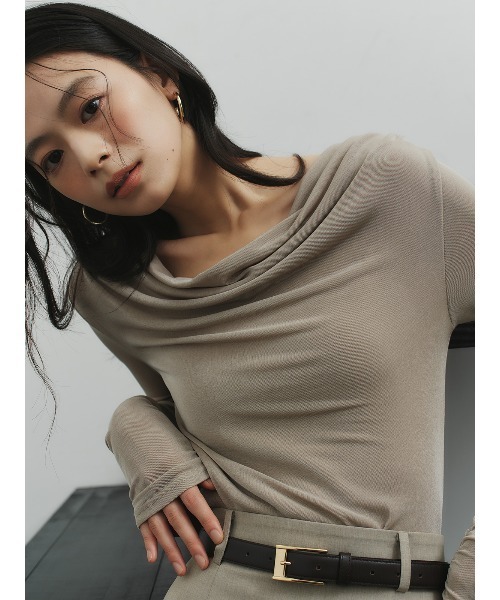 anuans（アニュアンス） tシャツ アセテートギャザードレープカット