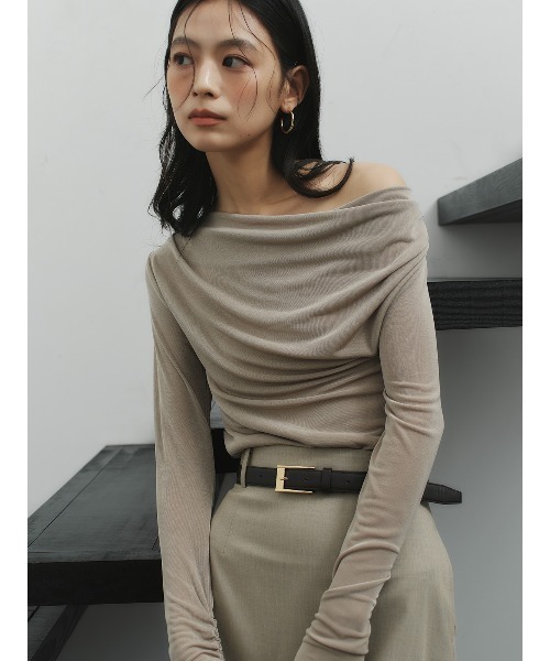 anuans（アニュアンス） tシャツ アセテートギャザードレープカット