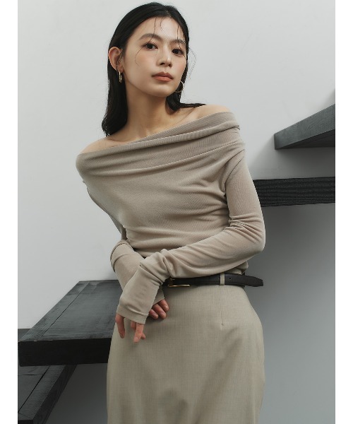 anuans（アニュアンス） tシャツ アセテートギャザードレープカット