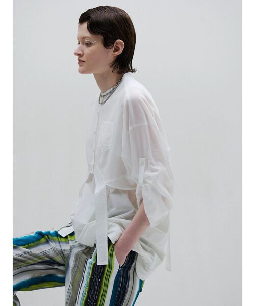 UN3D. テントショートシャツ ブラウス シャツ ROUND PARTS SHEER SHORT
