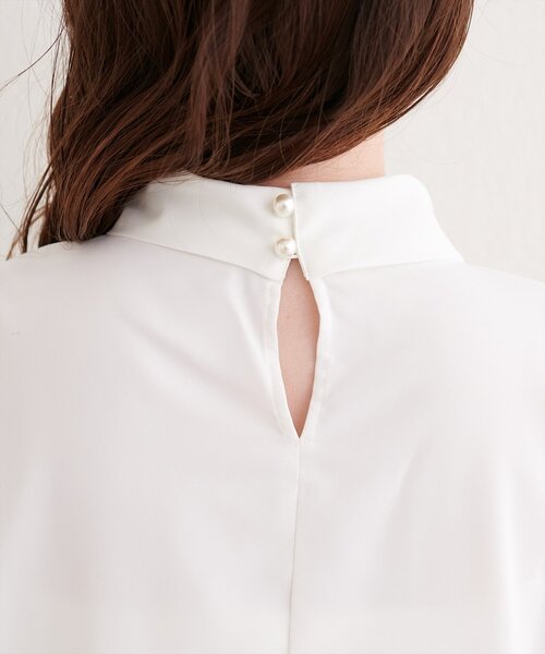 natural couture ブラウス シャツ 袖口パールノット結び6分袖ブラウス 