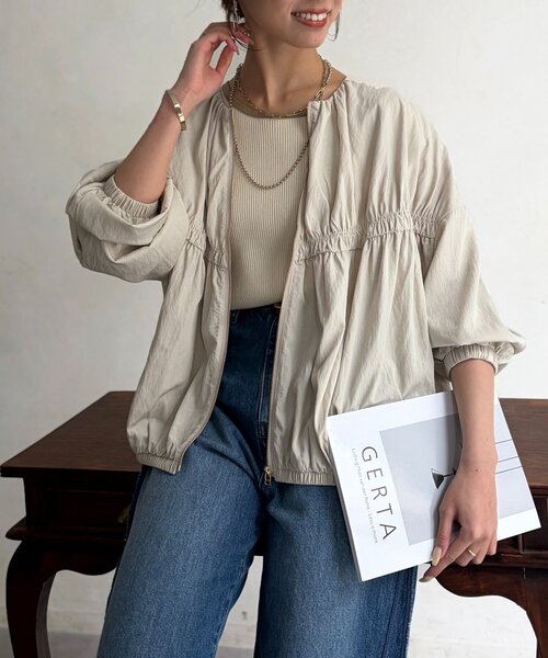 Chez toi（シェトワ） ブルゾン アウター レーヨンナイロンギャザー