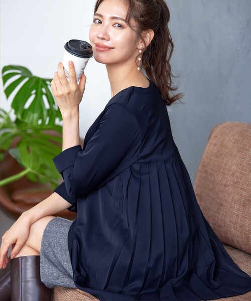 「Tiaclasse」 長袖ブラウス XX-LARGE ネイビー レディース_画像7