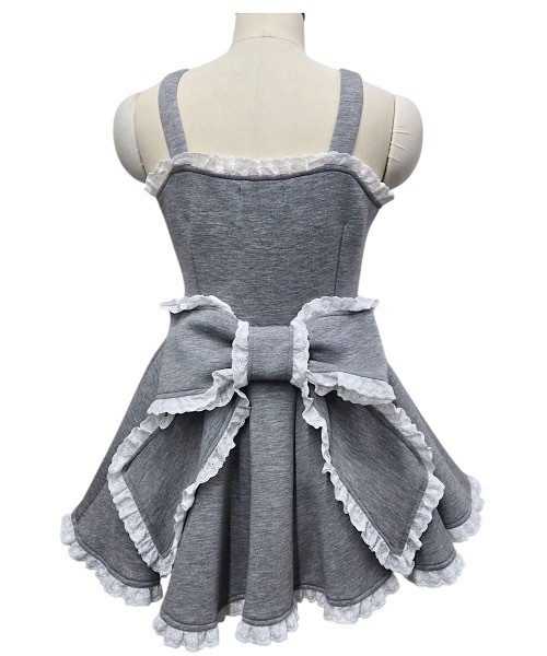 1/31まで出品　Lillilly ノースリーブグレーリボンミニワンピース lilLilly（リルリリー） ワンピース バックリボンダイバーワンピース