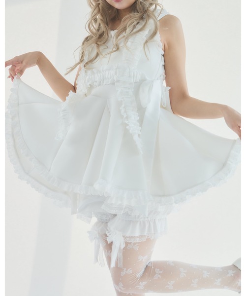 lillilly.pain.リボンワンピース.白 lilLilly（リルリリー） ワンピース バックリボンダイバーワンピース