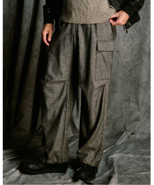 ワイドパンツ カーゴパンツ natural blend wool easy cargo メンズの画像