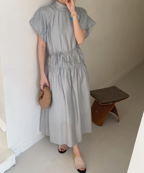 YUGA ワンピース 半袖 YUGA_YGMC Korean-style Ribbon tie tiered