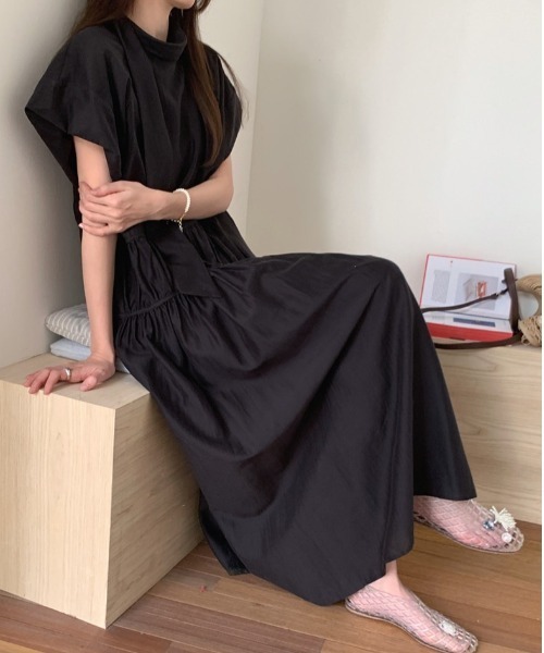 YUGA ワンピース 半袖 YUGA_YGMC Korean-style Ribbon tie tiered