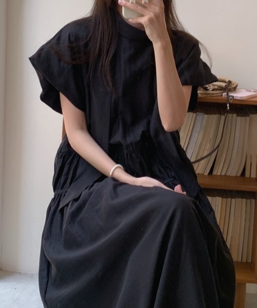 YUGA ワンピース 半袖 YUGA_YGMC Korean-style Ribbon tie tiered