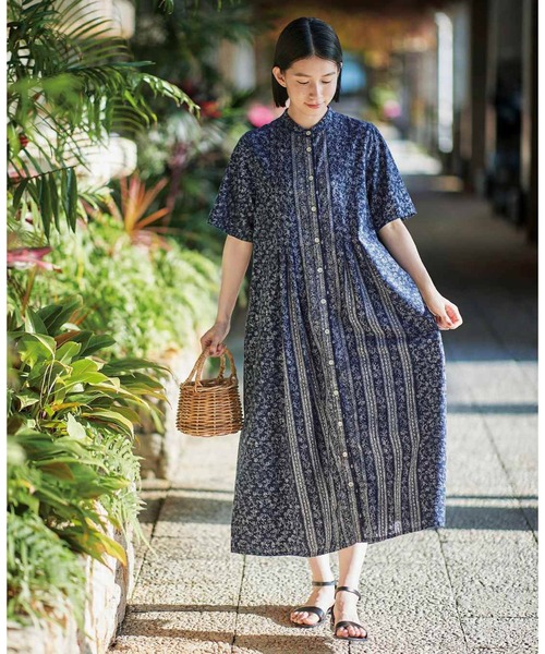 「Sunny clouds」 長袖ワンピース MEDIUM ネイビー レディース_画像3