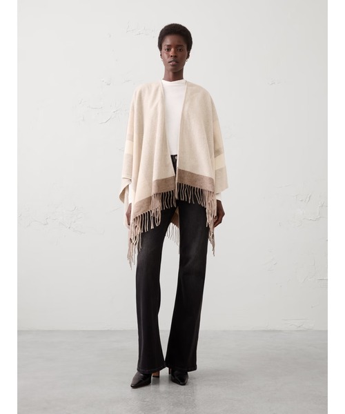 バナナリパブリックベージュ フリンジ付き ポンチョ・ケープコート BANANA REPUBLIC（バナナリパブリック） カッパ レインコート カッパ