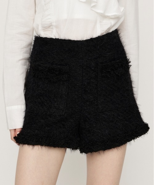 SLY FLUFFY TWEED ショートパンツ　黒 SLY（スライ） スラックス パンツ 「限定カラーあり」FLUFFY TWEED S