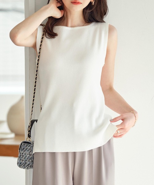 タンクトップ ノースリーブ ボートネックタンクトップ レディース Fashion Letter [M-4L] 一番使えるボートネックタンクトップ