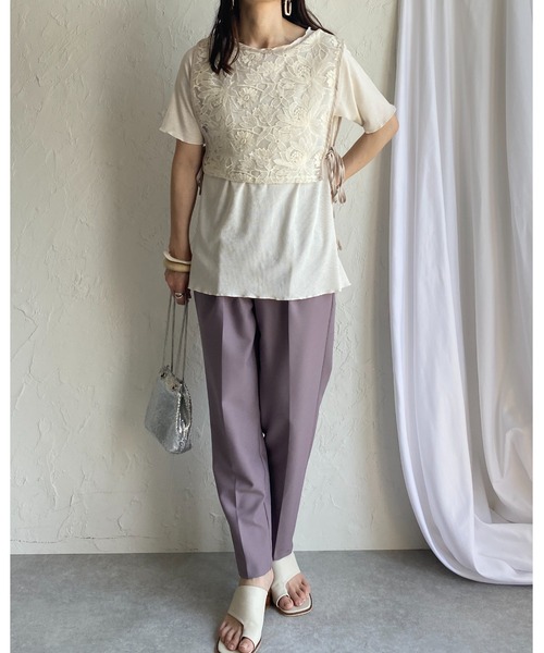She's Closet ベスト ジレ オーガンジー花柄刺繍レースビスチェ
