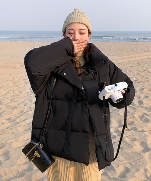 も様　ダウンジャケット　チョコ　サイズ38 aimoha（アイモハ）の「【Aimoha】大きなポケットのダウンジャケット