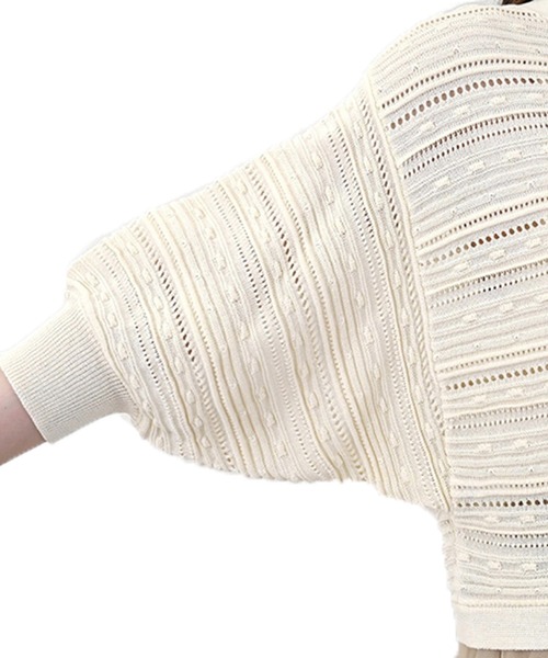 カーディガン RN麻タッチ透かし編みハーフスリーブカーディガン レディース STYLEBLOCK カーディガン RN麻タッチ透かし編みハーフスリーブ