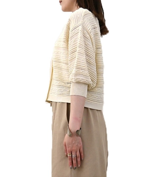 カーディガン RN麻タッチ透かし編みハーフスリーブカーディガン レディース STYLEBLOCK カーディガン RN麻タッチ透かし編みハーフスリーブ