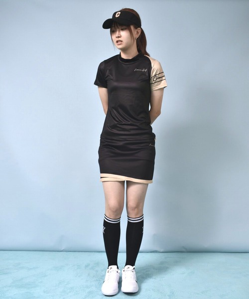 専用です。 　　デサントゴルフ　ミニスカート　L COMONGOLF ゴルフ ラップ風 デザイン ミニスカート レディース