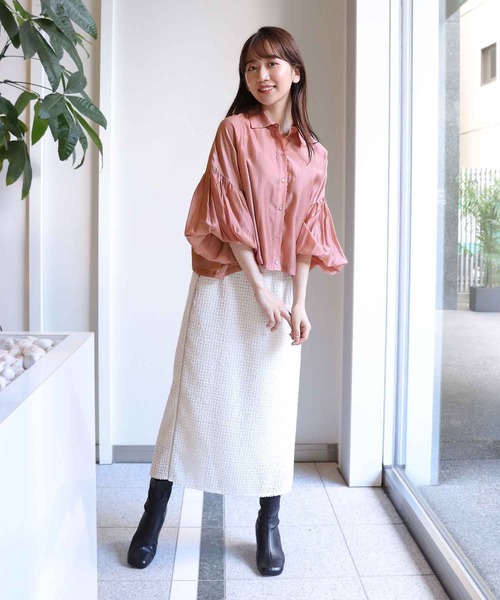 セリーヌブラウス Jines ブラウス シャツ ギャザースリーブシアーシャツブラウス