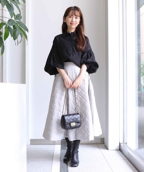 Jines ブラウス シャツ ギャザースリーブシアーシャツブラウス