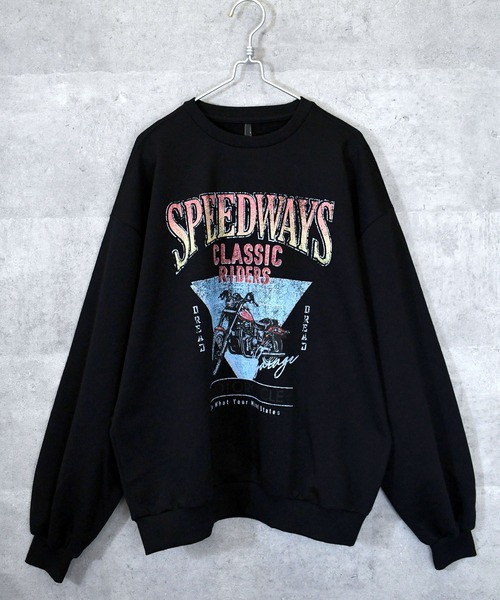 トレーナー スウェット TC 裏毛 クルーNプリント(SPEEDWAYS