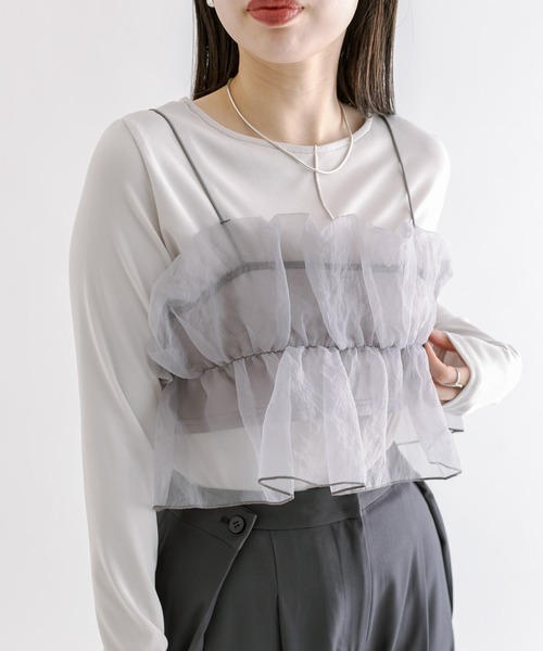 M-LINE キャミソール 「mline」シアーギャザービスチェ レディース