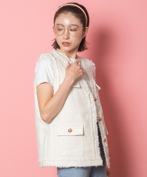 ゴールドボタンツイードベスト　vin Vin｜ゴールドボタンツイードベスト | Rakuten Fashion(楽天