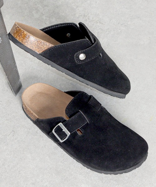 ブラックスエードサボサンダル antiqua（アンティカ） スエード調 サボサンダル レディース 靴