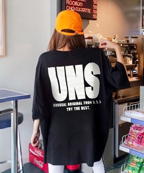 tシャツ 韓国ファッション UNSビッグロゴ半袖Tシャツ レディース