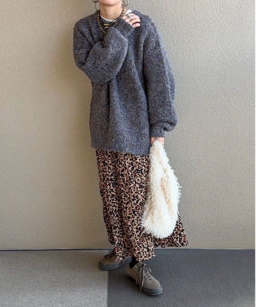 スカート 「XSサイズあり」レオパードワッシャーミドルスカート